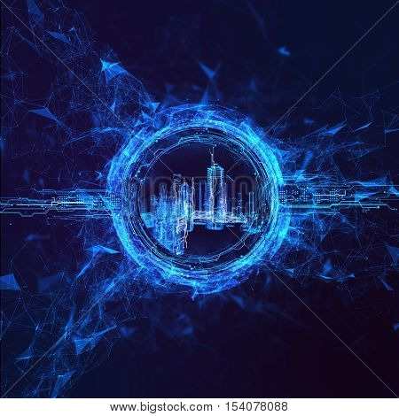 Rendering Energy stream Hologram on black background. Energy stream Hologram