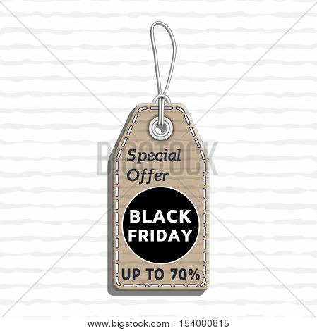 sale tag design on the theme of black friday sale, discount with cardboard texture. black friday tag template made in material design style with text. vector illustration