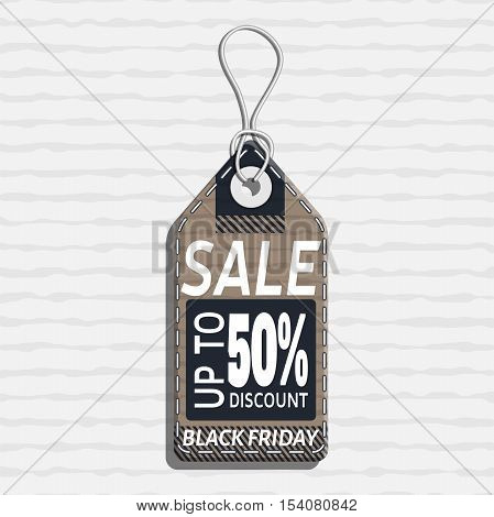 sale tag design on the theme of black friday sale, discount with cardboard texture. black friday tag template made in material design style with text. vector illustration