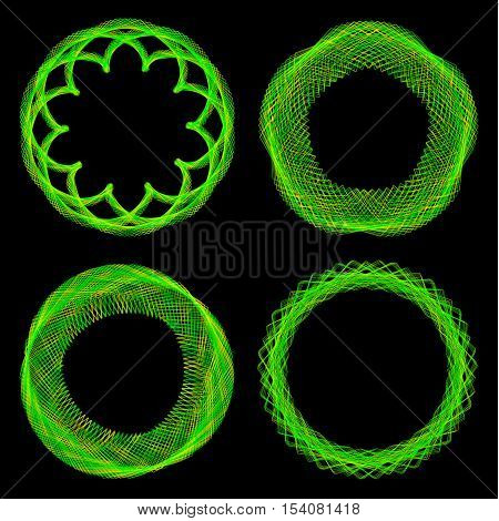Set of mandalas. The ornament a circular geometric pattern spirogram. Oriental pattern. Concentric radiating graphic. Abstract circular spiral element. Vector illustration on isolated background.