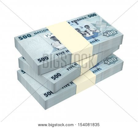 Rwandan francs bills isolated on white background. 3D illustration.