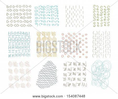 Hand Drawn Circle Hipster Ink Textures. Swirl Retro Patterns for Posters, Flyers and Banner Designs. Vector Brushes and Decor Elements. Isolated on White Background. Abstract Hand Drawn Ink Strokes