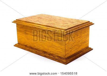 Closed wooden box mahogany on a white background