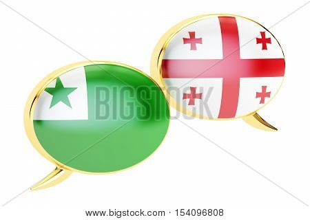 Speech bubbles Georgian-Esperanto translation concept. 3D rendering