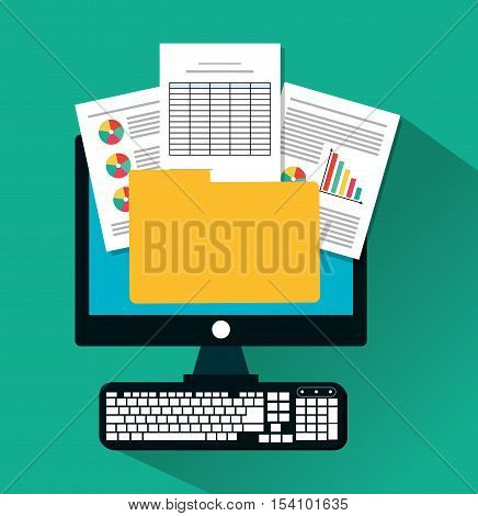 Invoice document and computer icon. Business finanace payment and tax theme. Colorful design. Vector illustration