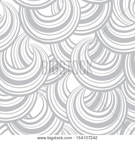 Abstract wave line and loops monochrome seamless pattern. Grid swirl wavy ornamental background. Chaotic flow motion texture. Geometric doodle wallpaper