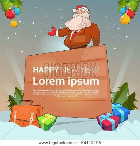 Santa Claus Christmas Holiday Happy New Year Banner With Copy Space Flat Vector Illustration