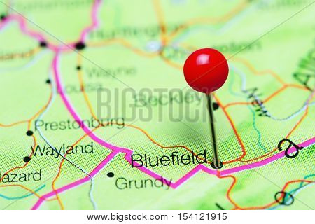 Bluefield pinned on a map of West Virginia, USA