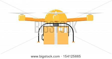 Drone aircraft isolated on white background. Drone technology with remotely controlled flying robot vector illustration. Multicopter with delivery. Unmanned aerial vehicle. Flying device. Drone icon. Vector drone sign.