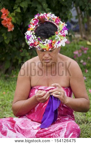 Portrait Of Polynesian Pacific Island Tahitian Mature Woman Aitutaki Lagoon Cook Islands