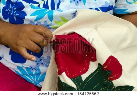 Portrait Of Polynesian Pacific Island Tahitian Mature Woman Aitutaki Lagoon Cook Islands