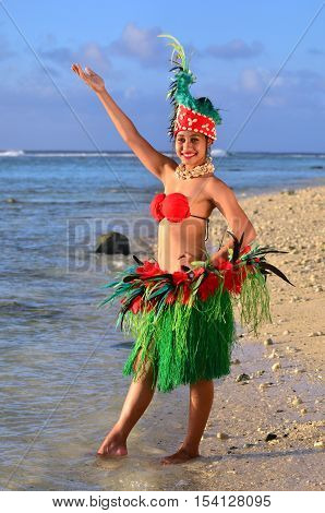 Young Polynesian Pacific Island Tahitian Woman Dancer