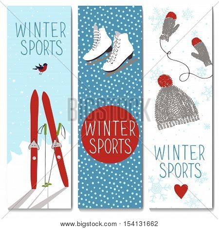 Set of 3 lovely cards templates. Winter outdoor activities. and sport. There is a place for your text. Vector illustration.