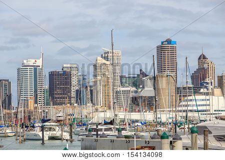 Auckland New Zealand- December 10 2013. Auckland city and harbor view from the Westhaven Marina.