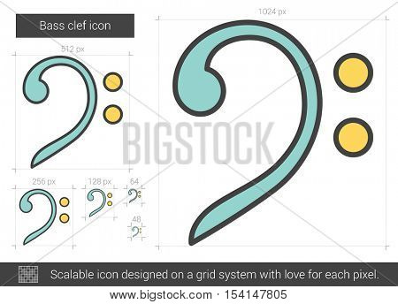 Bass clef vector line icon isolated on white background. Bass clef line icon for infographic, website or app. Scalable icon designed on a grid system.