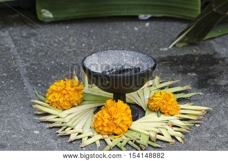 Holy chalice and flowers. Part of a mexican day of the dead offering altar