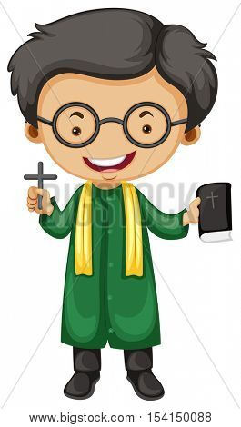 Preist with holy cross and bible illustration