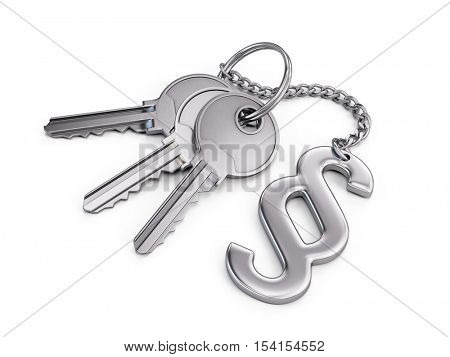 Keys with paragraph symbol isolated on white. 3d render