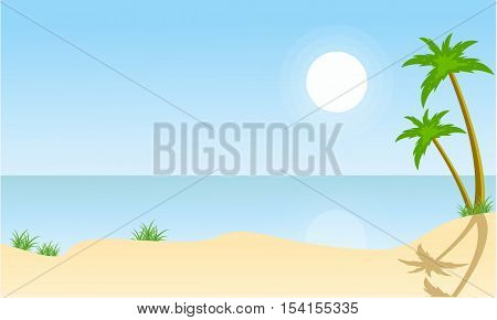 Beach and palm scenery vector flat illustration