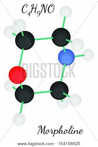 Morpholine C4H9NO molecule isolated on white in vector