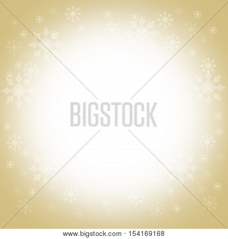Christmas and winter background - White snowflakes on gold and white border background, vector illustration