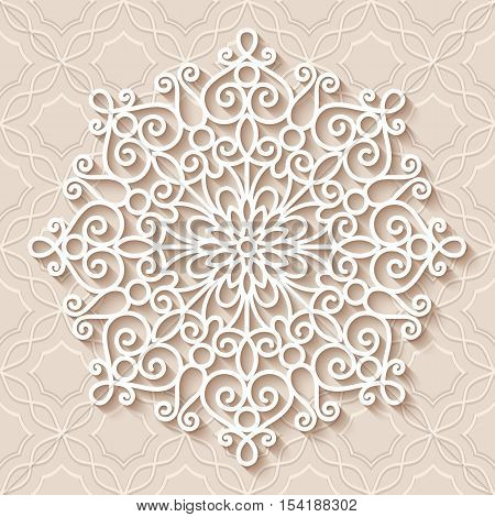 Paper lace doily, decorative snowflake, mandala, round tulle pattern, crochet ornament