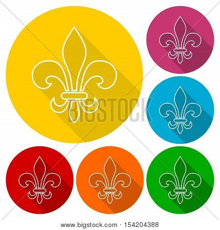 Fleur de lis symbol icons set with long shadow