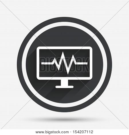 Cardiogram monitoring sign icon. Heart beats symbol. Circle flat button with shadow and border. Vector