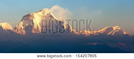 Morning panoramic view of Mount Dhaulagiri from Poon Hill view point Nepa
