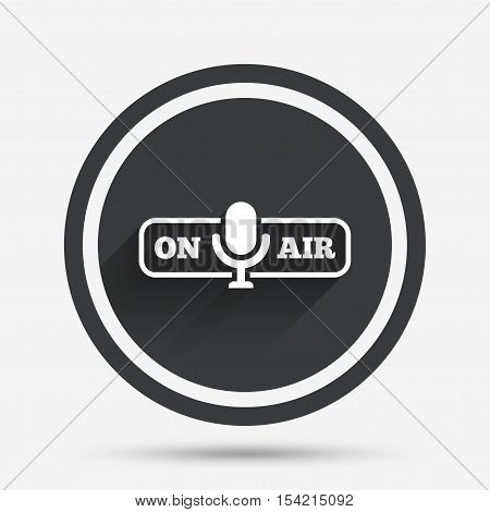On air sign icon. Live stream symbol. Microphone symbol. Circle flat button with shadow and border. Vector
