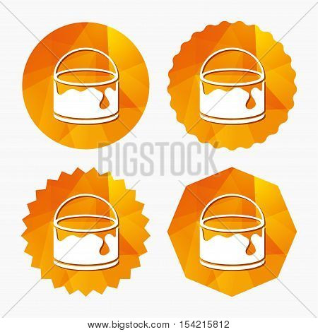 Bucket of paint icon. Painting works sign. Painter equipment. Triangular low poly buttons with flat icon. Vector