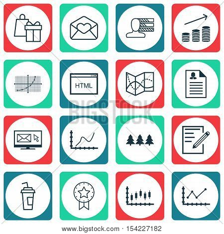 Set Of 16 Universal Editable Icons. Can Be Used For Web, Mobile And App Design. Includes Icons Such
