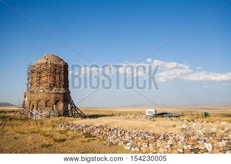 Color image of a church in Ani Turkey. Ani used to be the capital of the Bagratid Armenian kingdom between 961 and 1045.