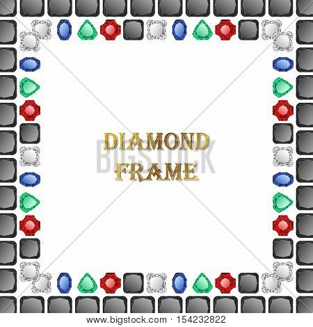Diamonds square frame. Vector illustration jewelry. Abstract vector border on white background.