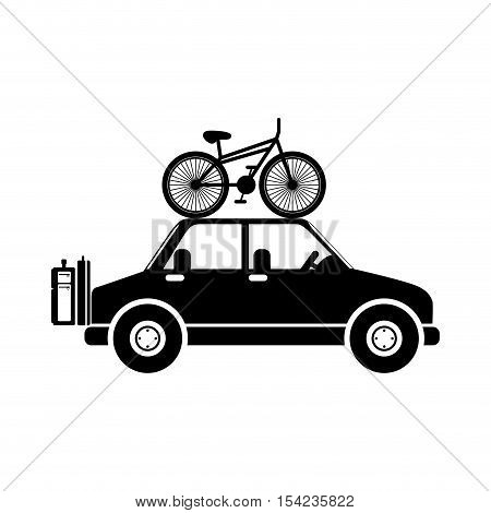 silhouette transporting bicycle and baggage vector illustration