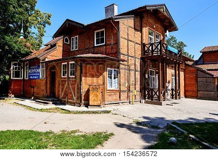 Zelenograd Russia - July 16 2016: Tourist information center in Zelenograd city. Curonian spit Kaliningrad region. Russia