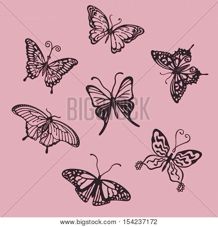 Colored butterfly logo set vector illustration isolated on background