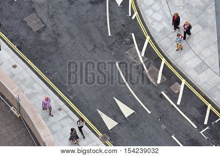 Aerial view looking down on Sumner Street from the new Tate Modern Extension building South London