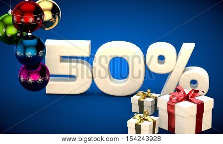 3d illustration of Christmas sale 50 percent discount blue
