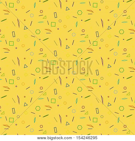 Vector illustration seamless pattern geometric shapes contours. On yellow background