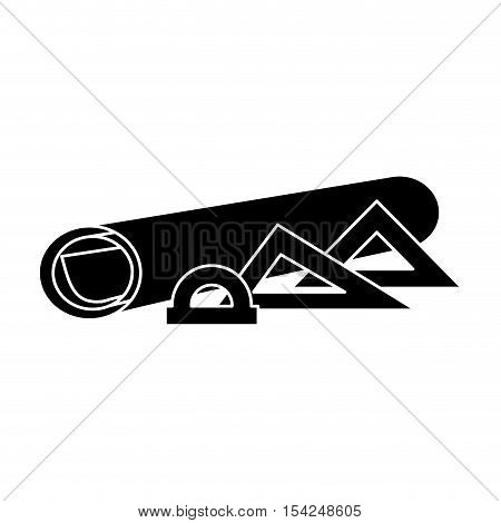 black silhouette architecture plans and rules for drawing vector illustration