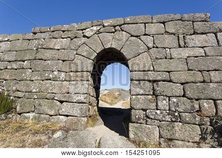 Detail of the ruins of the medieval Romanesque castle in Castro Laboreiro Northern Portugal