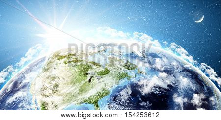 Planet Earth with rising sun (Elements of this image furnished by NASA) 3D illustration