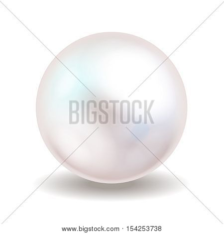 Sea pearl isolated on white background. Shiny oyster pearl ball for luxury accessories. Vector illustration.