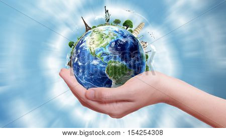 World in your hand - Travel Destinations (Elements of this image furnished by NASA) 3D Illustration