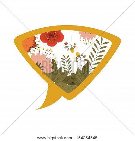 yellow silhouette dialog bubble with flowers vector illustration