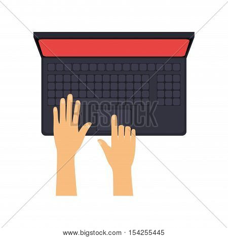 hands typing on laptop with red screen