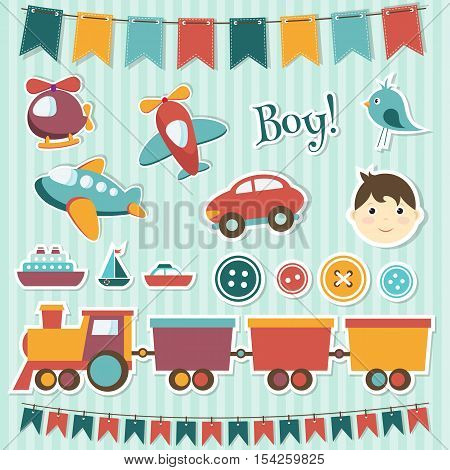 scrapbook cute baby boy set with toy transport