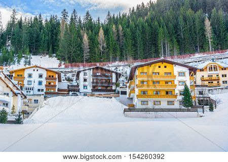 View at traditional inter houses in Ischgl, Austria.
