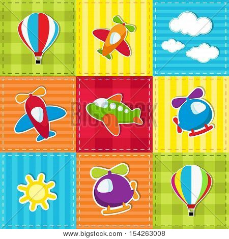 cute colorful patchwork with toy air transport